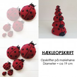 Opskrift på hæklet mariehøne - ca 19 cm i diameter