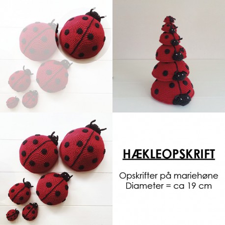 Opskrift på hæklet mariehøne - ca 19 cm i diameter