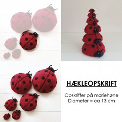 Opskrift på hæklet mariehøne - ca 13 cm i diameter