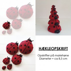 Opskrift på hæklet mariehøne - ca 8,5 cm i diameter