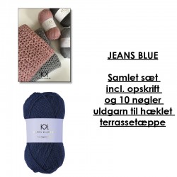 Jeans Blue - Samlet sæt incl. opskrift og uldgarn til hæklet terrassetæppe