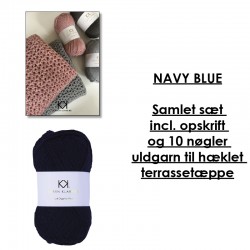 Navy Blue - Samlet sæt incl. opskrift og uldgarn til hæklet terrassetæppe