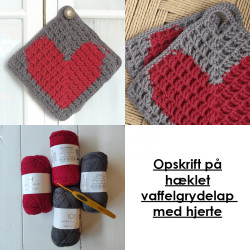 Opskrift på hæklet vaffelgrydelap med hjerte - e-opskrift