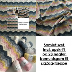 Samlet sæt incl. opskrift og bomuldsgarn til ZigZag-tæppe