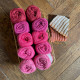 8/4: Pink køkken passion (2. sortering + restgarn) - 10 nøgler bomuldsgarn + opskrift på vamset patentstrikket klud