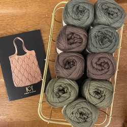 8/8: 9 nøgler KK øko. 2. sortering + Opskrift på strikket net med bladmønster og hæklede hanke - trykt opskrift