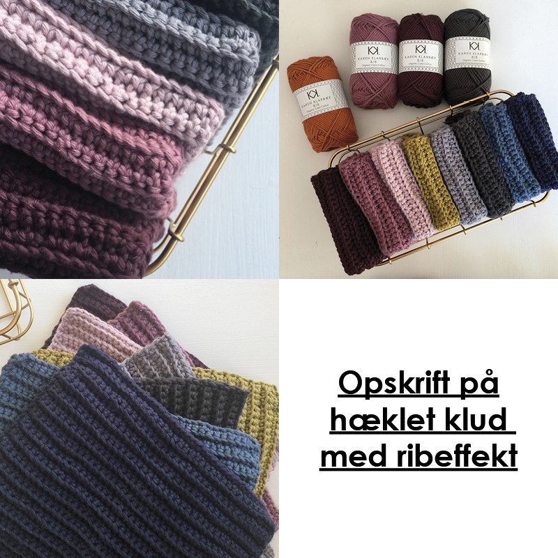 Opskrift på hæklet klud ribeffekt i 8/8-garn