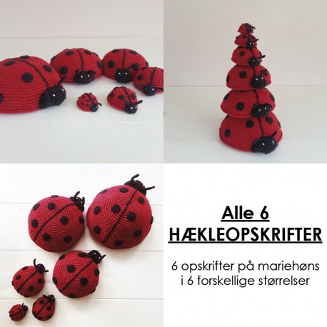 6 opskrifter på hæklede mariehøns i forskellige størrelser